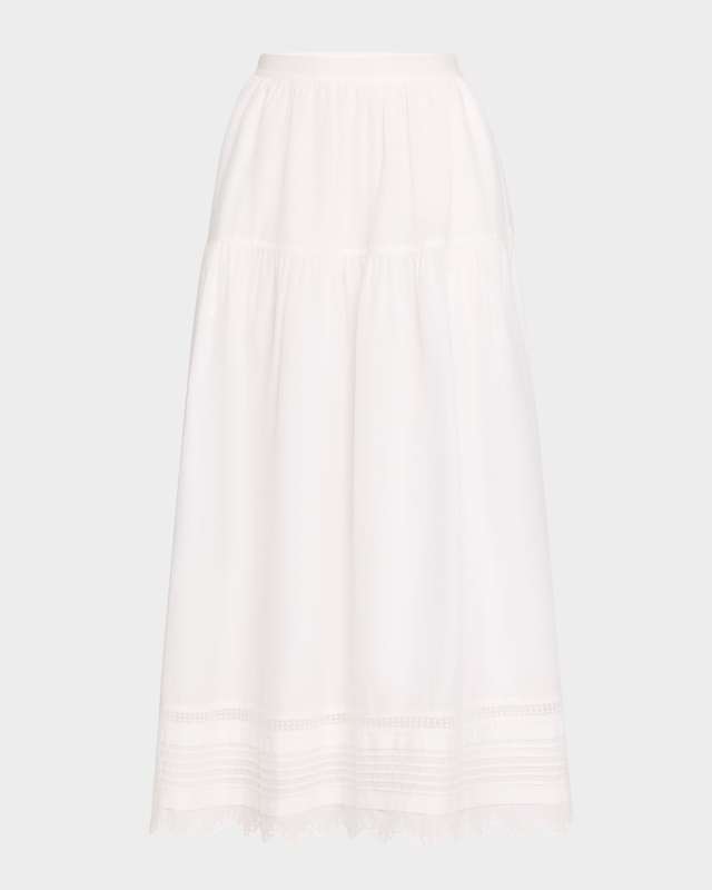 Tilda Pintuck Scalloped Cotton Midi Skirt